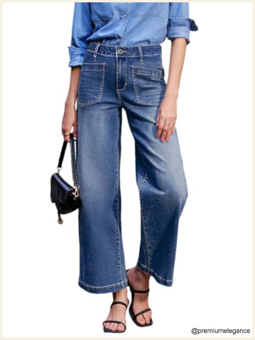 High Waisted Wide Leg Stretch Jeans Ankle Length Denim Pants